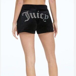 Juicy Couture Black Velvet Velour Liquoric Rhinestone Booty Shorts Lady MED NWT